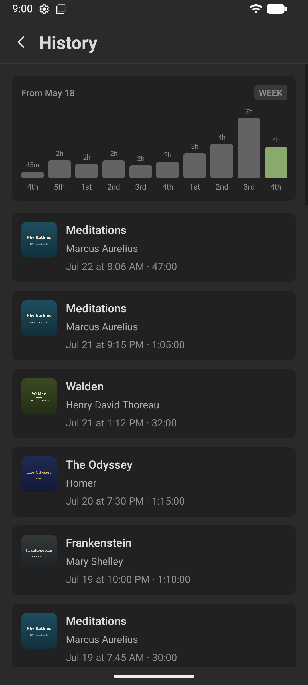 Listening history screen